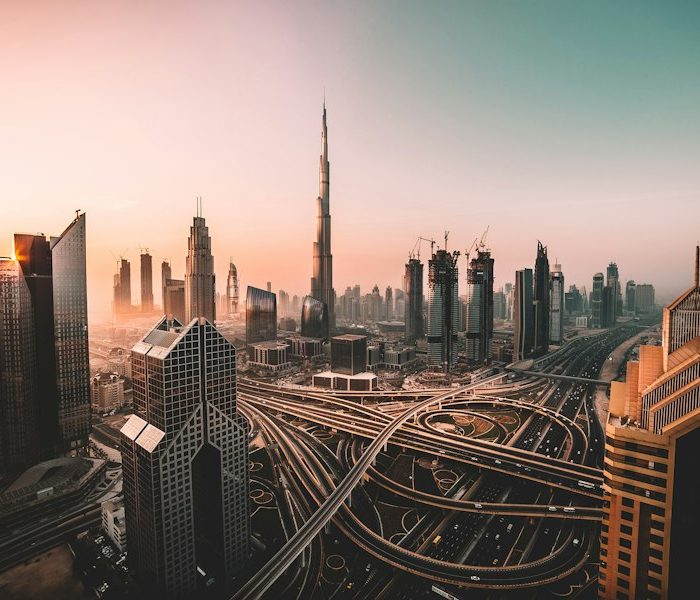 Dubai skyline at sunset