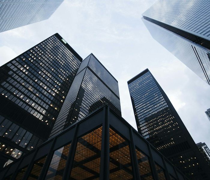 Corporate towers viewed from below